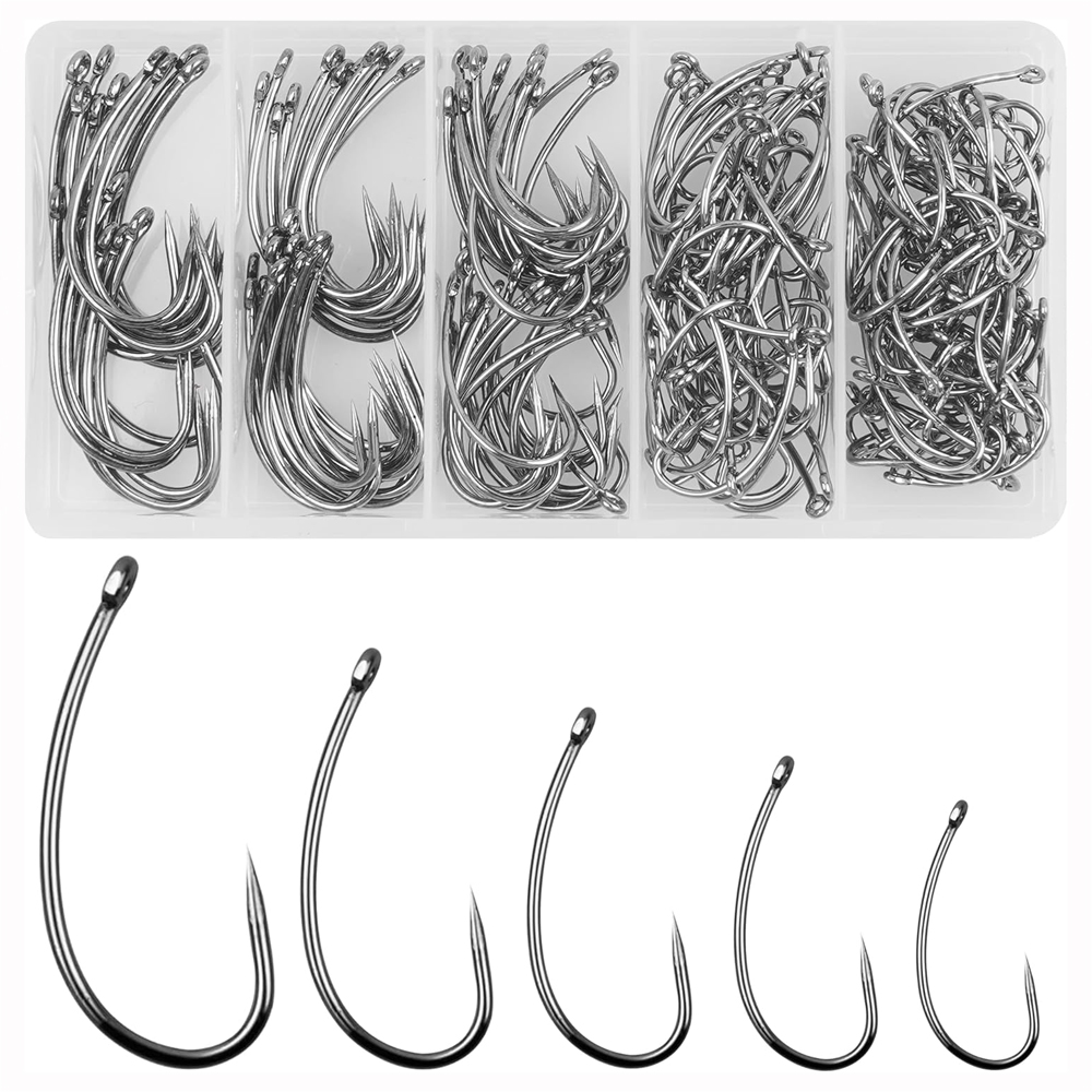 Fishing Hook Assortment - 바블리스 낚시 후크 키트, 곡선 생크