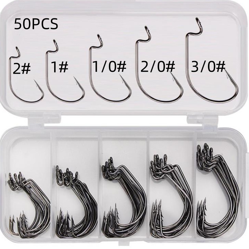 Fishing Hook Offset - 50개/박스 고탄소강 낚시 바늘 오프셋 와이드